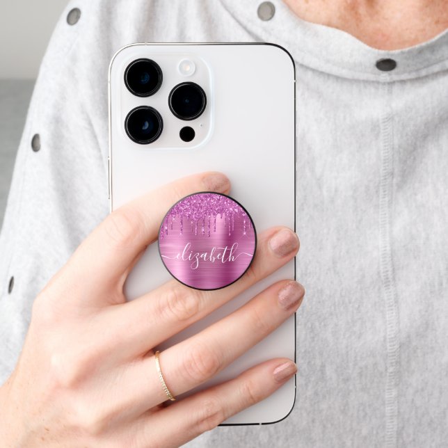 Monogram Pink Glitter PopSocket (Hand)