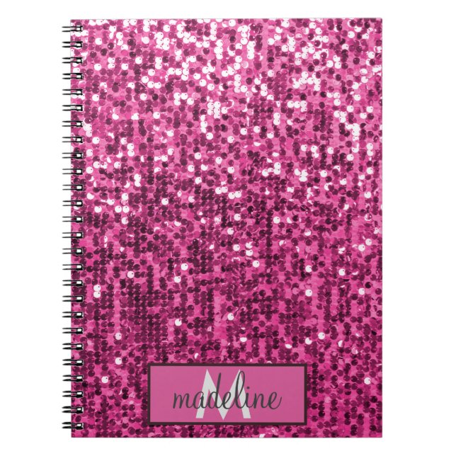 Monogram PINK  Glitter Sequin Sparkly Notebook (Front)