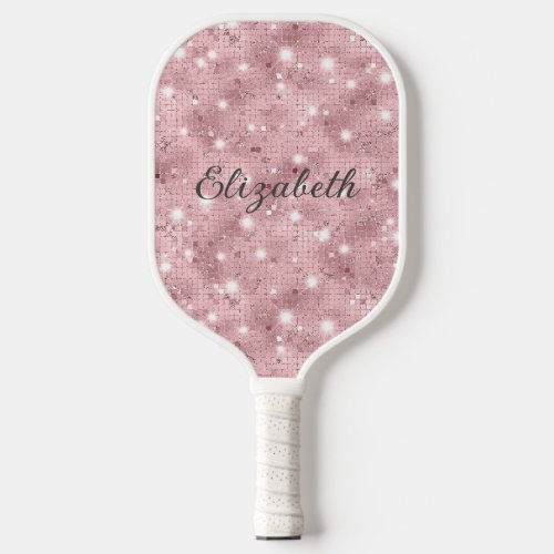 Monogram Pink Glitter Sparkle Trendy Glam Bling Pickleball Paddle