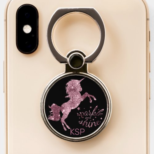 Monogram Pink Glitter Unicorn Phone Ring Stand
