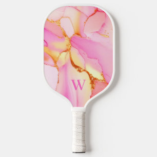 Monogram Pink Gold Abstract Pickleball Paddle