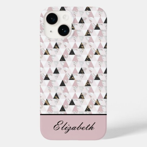 Monogram Pink Gold Black White Marble Geometric   Case_Mate iPhone 14 Case