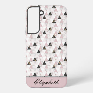 Monogram Pink Gold Black White Marble Geometric Samsung Galaxy S22+ Case