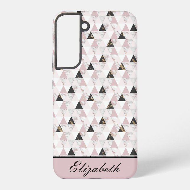 Monogram Pink Gold Black White Marble Geometric  Samsung Galaxy Case (Back)