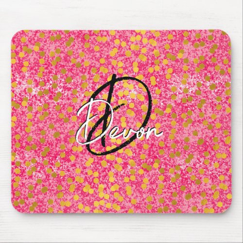 Monogram Pink Gold Glitter Add Your Name Initial Mouse Pad