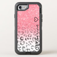 Monogram pink gold glitter leopard watercolor OtterBox defender iPhone 8/7 case