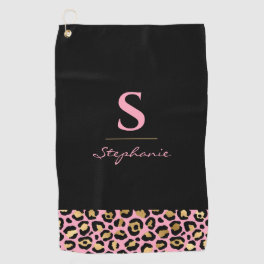 Monogram Pink & Gold Leopard Print Color Block Golf Towel