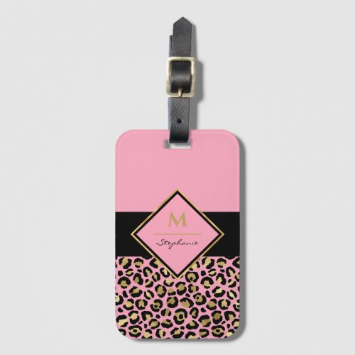 Monogram  Pink  Gold Leopard Print  Color Block Luggage Tag