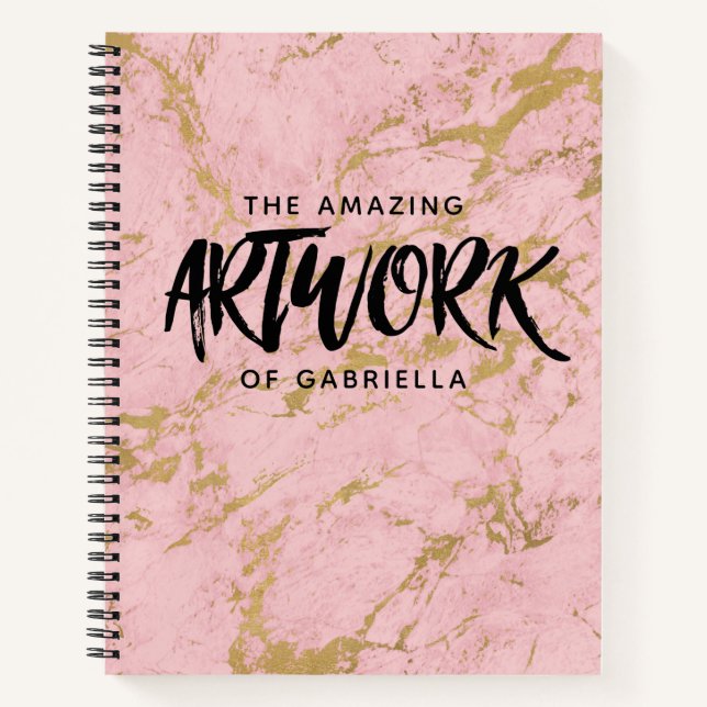 Monogram Pink Gold Marble Artist Sketchbook Notebook (Front)