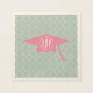 Monogram Pink Graduation Hat + Quatrefoil Paper Napkins