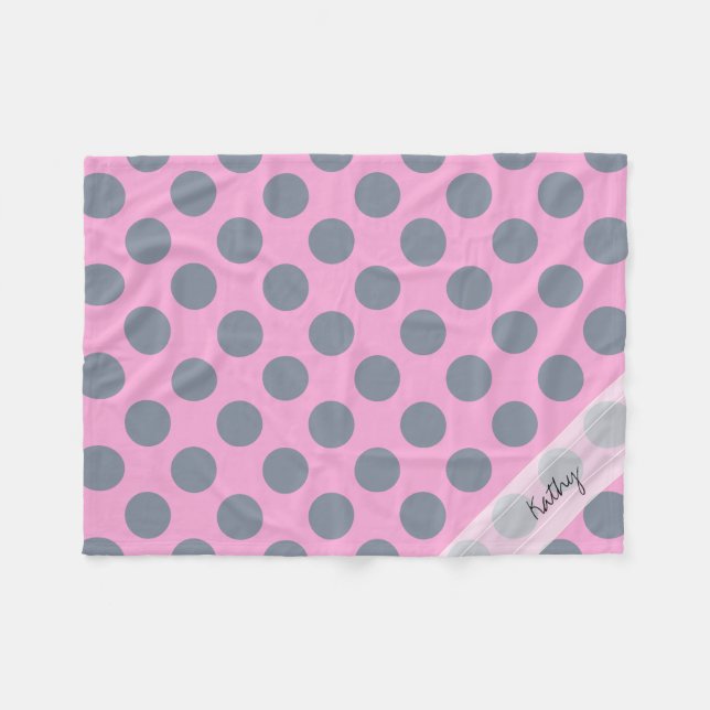 Monogram Pink Gray Chic Polka Dot Pattern Fleece Blanket (Front (Horizontal))