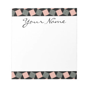 Monogram Pink Gray Geometric Ikat Square Pattern Notepad