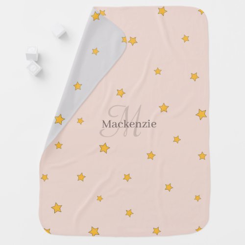 Monogram Pink Gray Lucky Stars Custom Name Cute Baby Blanket