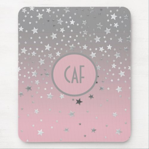 Monogram Pink Gray Stars Ombre Trendy Chic Mouse Pad