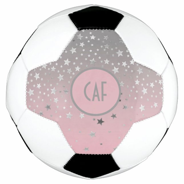 Monogram Pink Gray Stars Ombre Trendy Chic  Soccer Ball (Front)