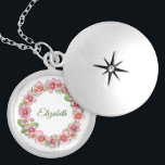 Monogram Pink Green Floral Bridesmaid Gift Locket Necklace<br><div class="desc">Monogram this pretty pink and green floral wreath necklace. A great gift for bridesmaids,  wedding party,  mother's sister's,  friends.</div>
