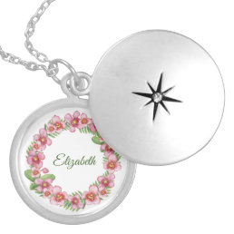 Monogram Pink Green Floral Bridesmaid Gift Locket Necklace