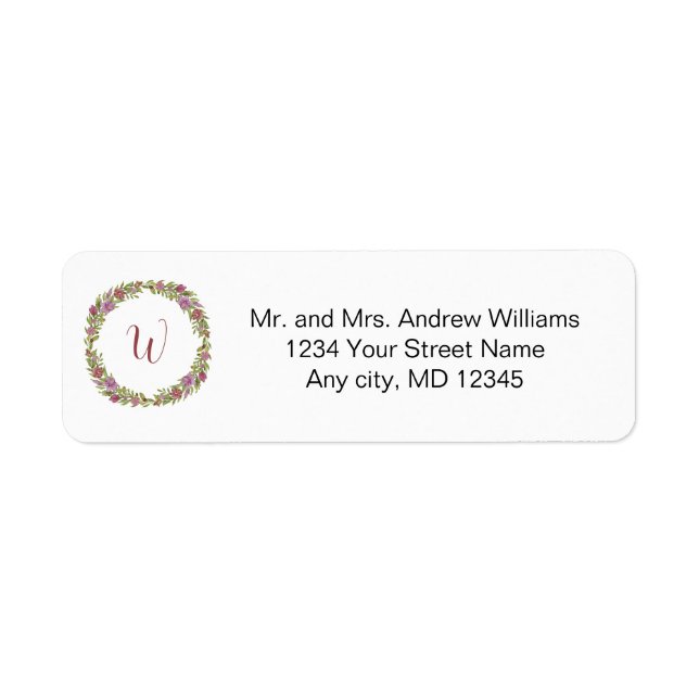 Monogram Pink Green Floral Return Address Label (Front)