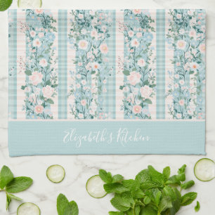 Monogram Pink Green Pastel Floral Gingham Stripes Kitchen Towel
