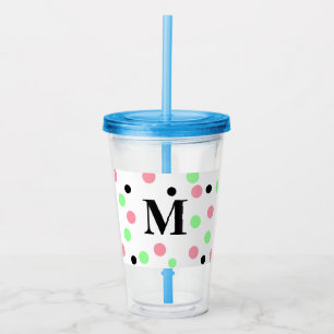 Monogram Pink Green Polka Dots Acrylic Tumbler