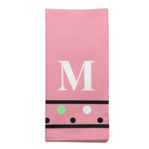 Monogram Pink Green Polka Dots Cloth Napkin