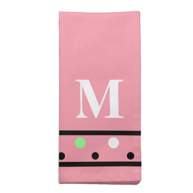 Monogram Pink Green Polka Dots Cloth Napkin (Folded)