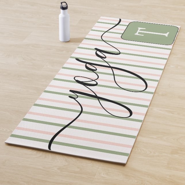 Monogram Pink Green Stripes Yoga Mat (In Situ)