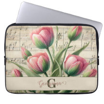 Monogram Pink & Green Vintage Tulips Sheet Music