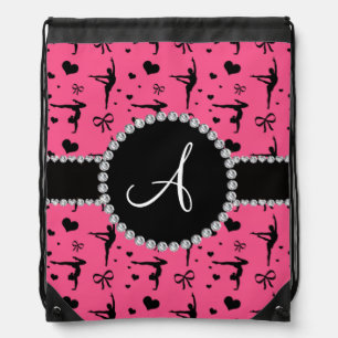 Monogram pink gymnastics hearts bows drawstring bag