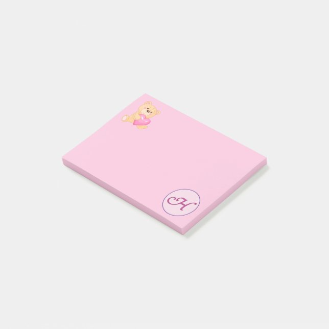 Monogram Pink H Post-it Notes (Angled)