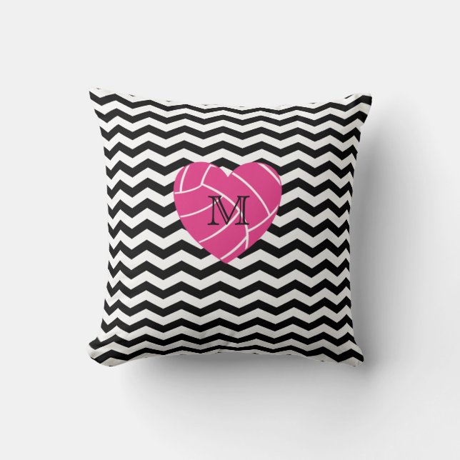 Monogram Pink Heart Volleyball Pillow (Front)