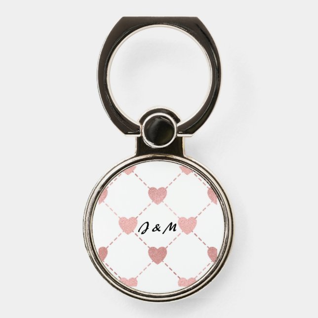 Monogram Pink Hearts Valentines Gift Phone Stand  (Front)