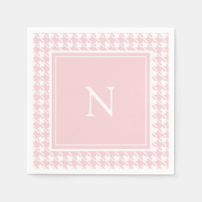 Monogram Pink Houndstooth Check Napkins (Front)