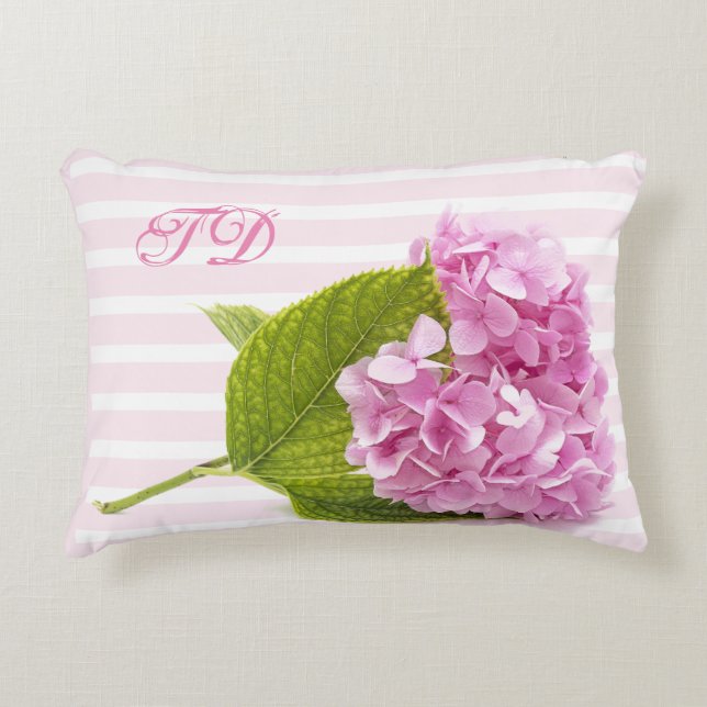 Monogram Pink Hydrangea Floral Accent Pillow (Front)