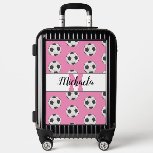 Monogram Pink Initial Soccer Ball Pattern Luggage