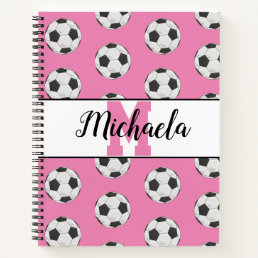 Monogram Pink Initial Soccer Ball Pattern Notebook