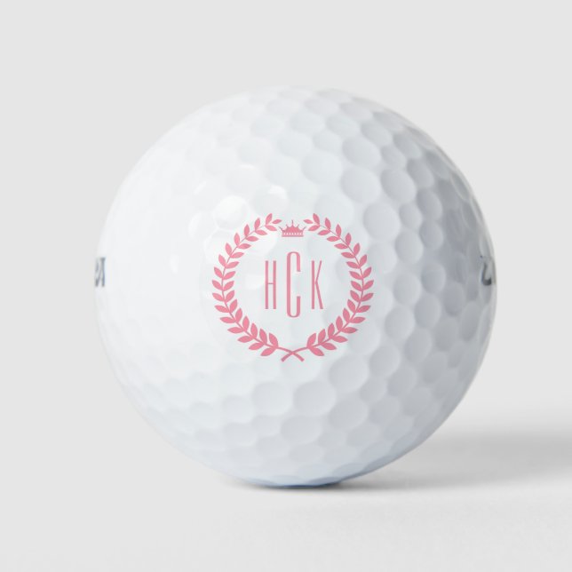 Monogram Pink Laurel Wreath Golf Balls (Front)