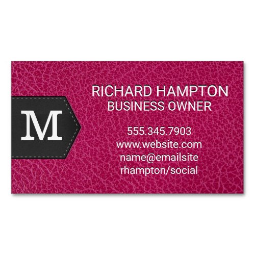 Monogram  Pink Leather and Patch Business Card Magnet