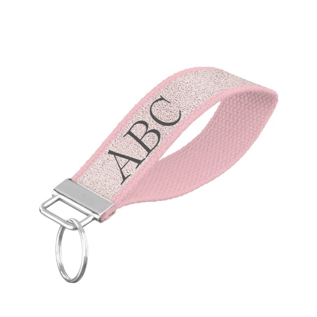 Monogram Pink leather look wrist keychain (Angled Down)