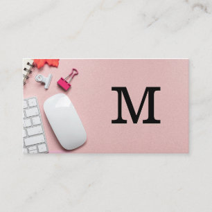 Monogram Pink Leather Office Space Background Business Card