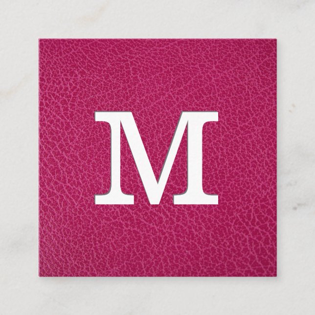 Monogram | Pink Leather Texture Square Business Card (Front)