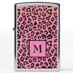 Monogram Pink Leopard Animal Print Zippo Lighter