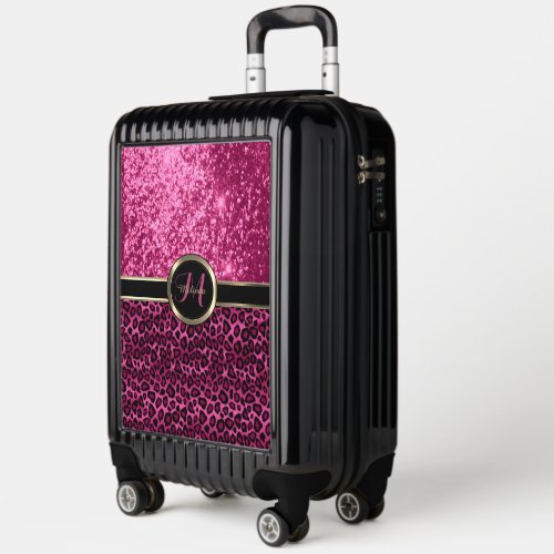 Monogram Pink Leopard Animal Skin Glitter Luggage