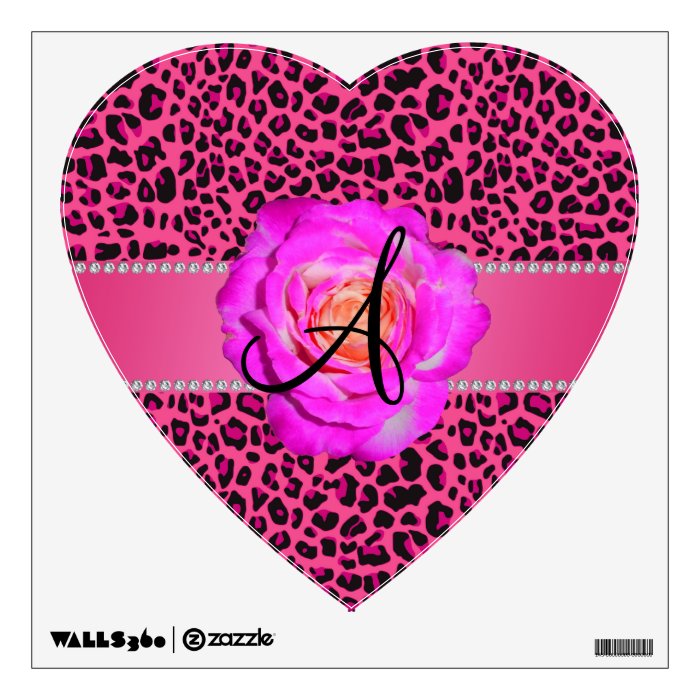 Monogram pink leopard hot pink rose wall sticker