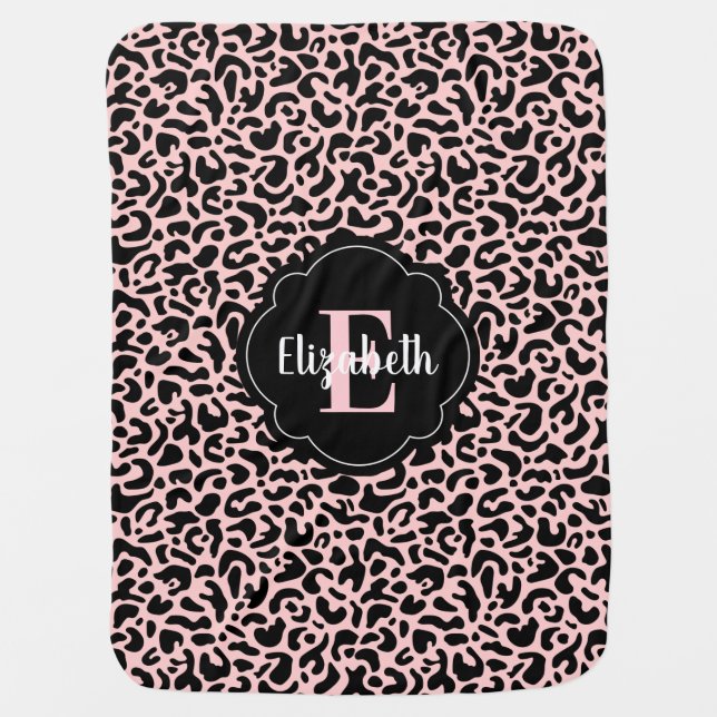 Monogram Pink Leopard Print Baby Blanket (Front)