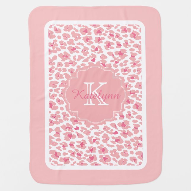 Monogram Pink Leopard Print Custom Baby Blanket (Front)