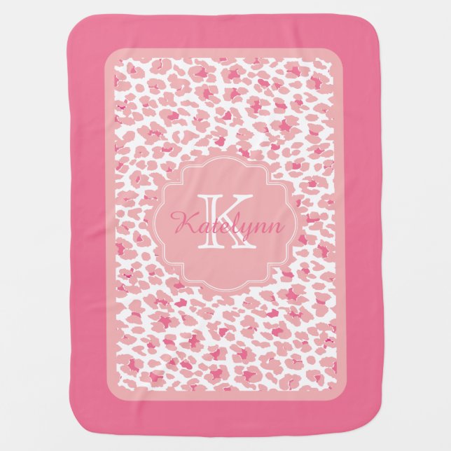 Monogram Pink Leopard Print Custom Baby Blanket (Front)