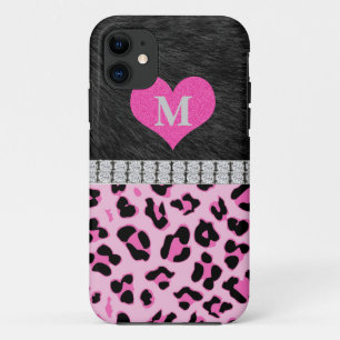 Monogram, Pink Leopard print, iPhone 5 Case