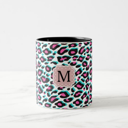 Monogram Pink Leopard Print Two_Tone Coffee Mug