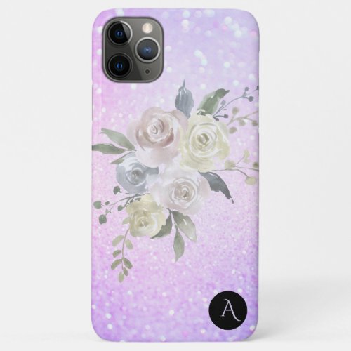  Monogram Pink Magenta Floral Ombre Glitter iPhone 11 Pro Max Case